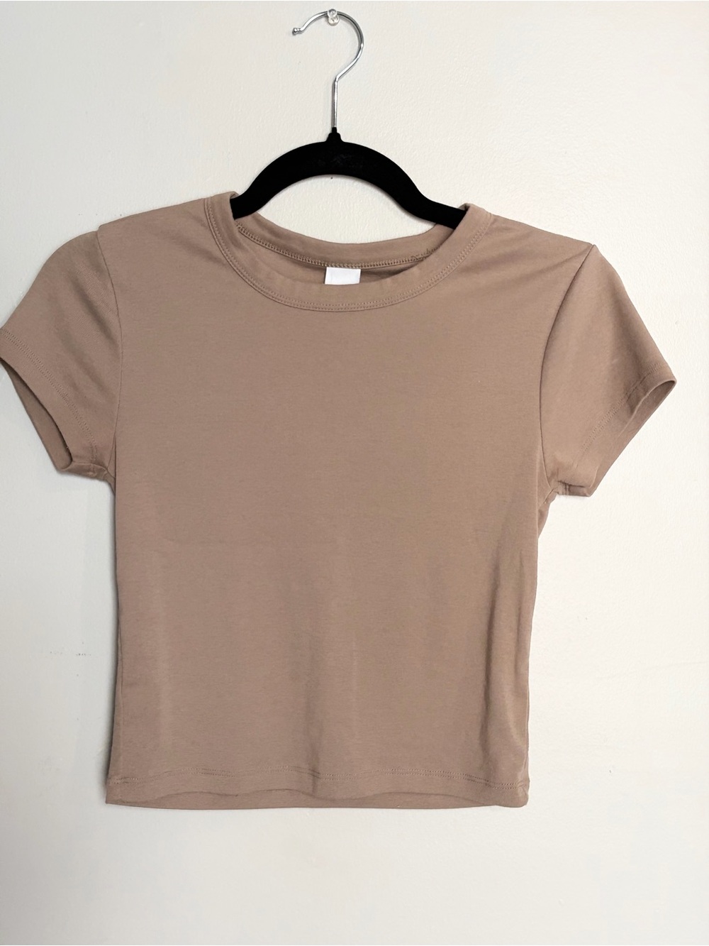 Women's Basic Crew Neck Baby Tee in Taupe - Small